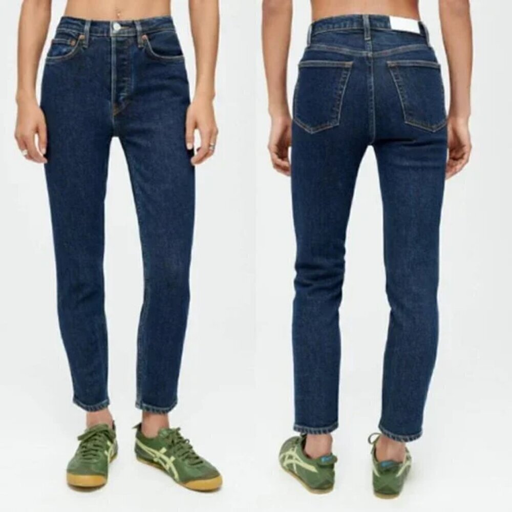 Re/Done 90s High Rise Ankle Crop Button fly Denim Indigo Denim Jeans
